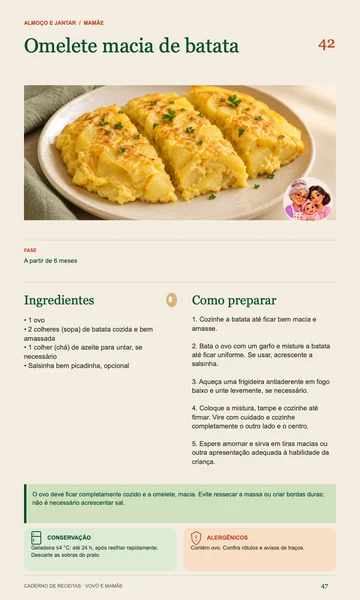 Página real: Omelete macia de batata, A partir de 6 meses