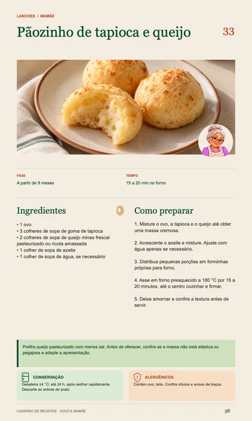 Página real: Pãozinho de tapioca e queijo, A partir de 9 meses